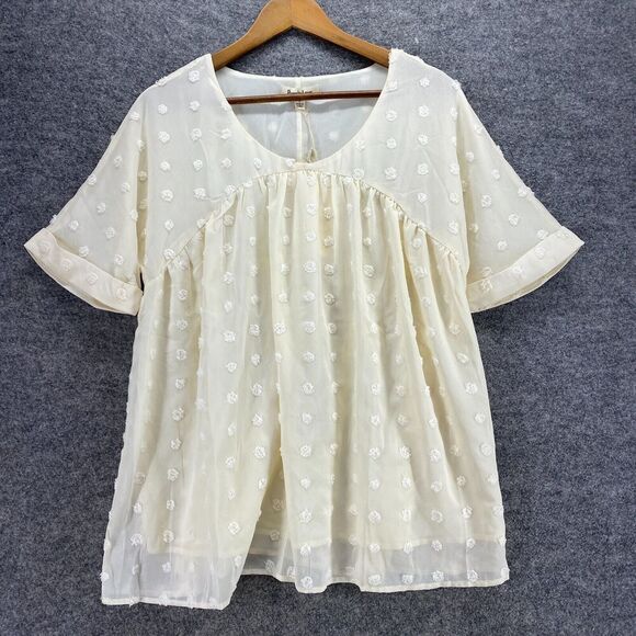 New Purple Lava Blouse Women S Small Beige Polka Dot Embroidered Lined Casual - Picture 1 of 11